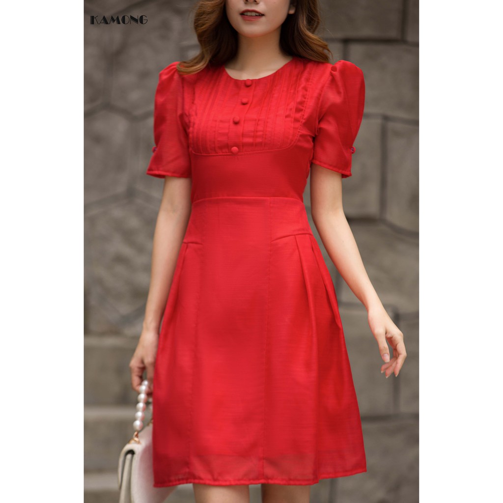 Đầm xếp ly đính nút KAMONG D133