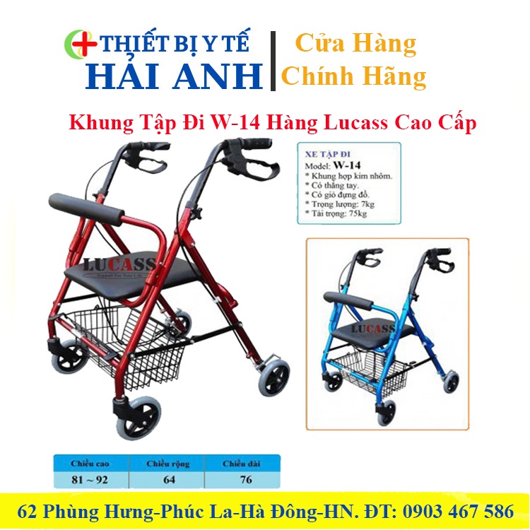 Khung Tập Đi W-14 Hàng Lucass Cao Cấp Có Tay Phanh,Có Ghế Ngồi, Giỏ Đựng Và Bánh Xe