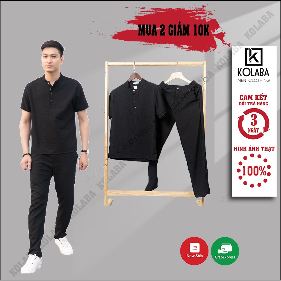 Bộ Quần Áo Đũi Nam Bộ Đồ Nam Vải Đũi Hàn Quốc Dày Dặn KOLABA BDD01