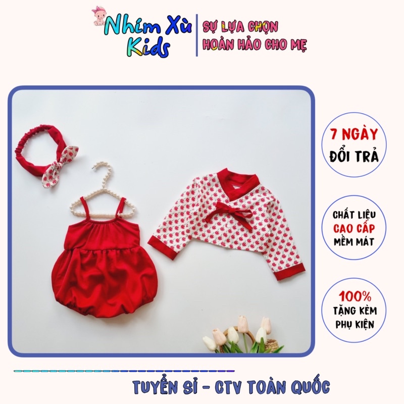 Body Hanbok Đỏ 3 Chi Tiết Chất Tằm Ướt Và Đũi Cara Cho Bé Gái 3 Đến 12kg [A006]