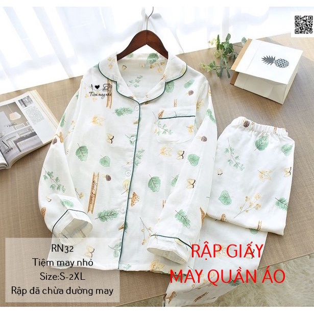 RN32_Rập giấy may bộ pijama nữ dài tay