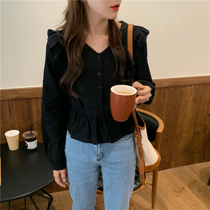 Áo sơ mi peppermint tay dài cổ chữ V dành cho nữ 37713