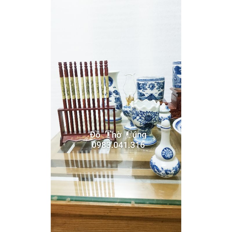 Bộ Đồ Thờ Gia Tiên Men Lam 27 Món