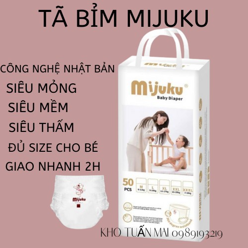 Bịch 100 miếng bỉm/tã quần MIJUKU cao cấp mềm mịn mỏng đủ size M, L, XL, XXL,XXXL công nghệ Nhật Bản cho bé