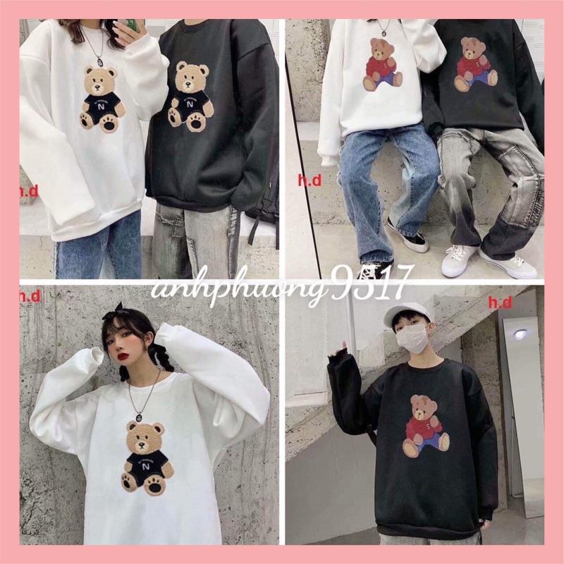 Áo Sweater cổ tròn Gấu Đen, Đỏ form rộng UlzzangChất nỉ cotton đẹp Không Bai xù⚡️Áo mùa đông ấm áp Unisex nam nữ