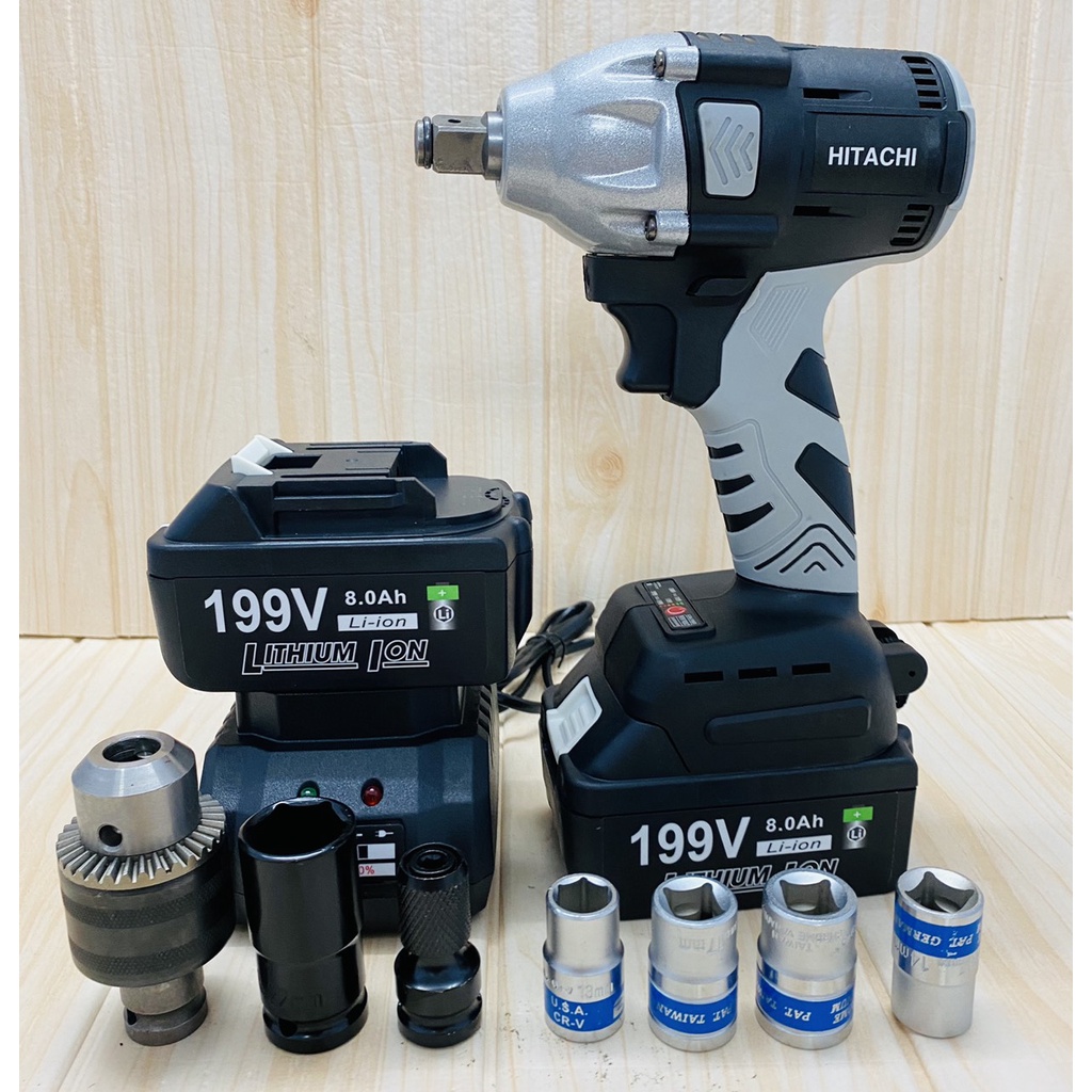 Máy siết bulong dùng pin không chổi than 199V HITACHI Tặng kèm bộ phụ kiện 7 chi tiết cao cấp
