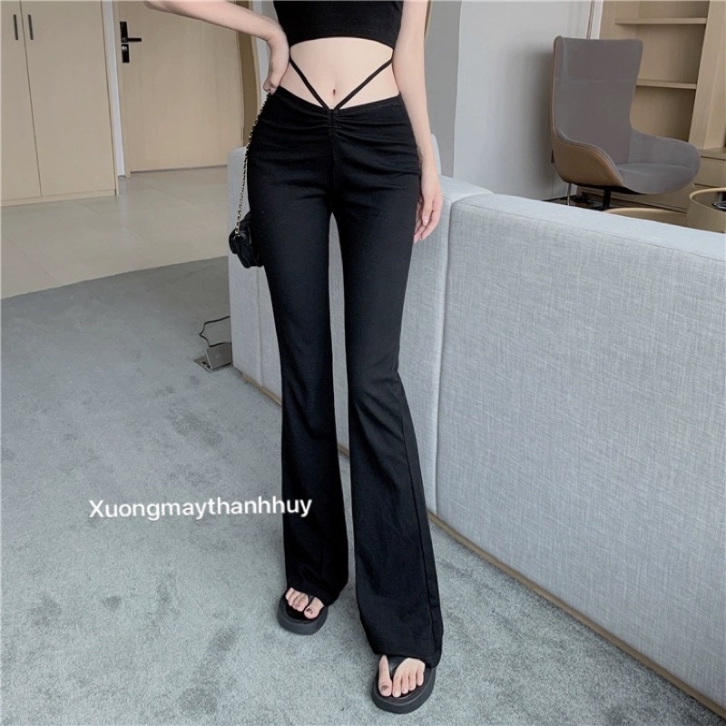 Quần ống loe dây đan tôn vòng 2 cá tính phong cách unisex trẻ trung năng động, msf dây đan