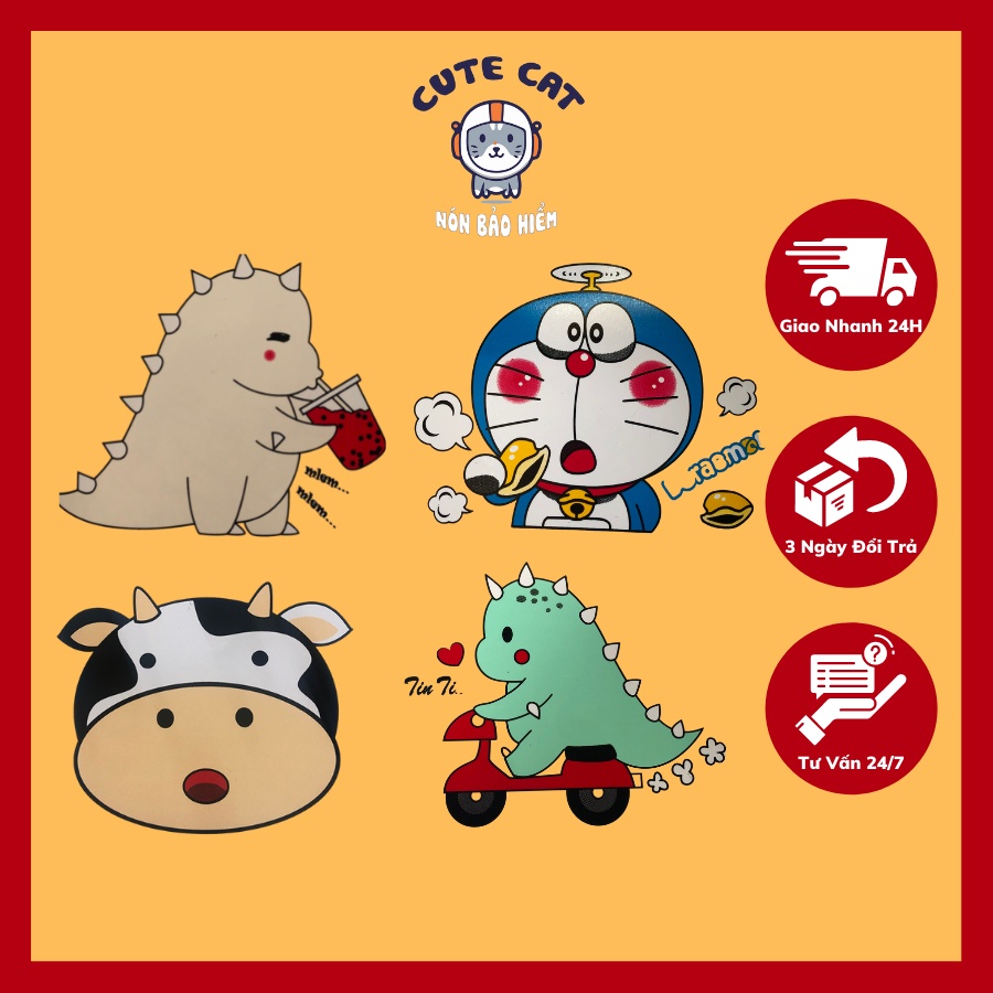 Sticker Lớn Dán Mũ Bảo Hiểm Đáng Yêu Có Nhiều Mẫu Doreamon Khủng Long Bò Sữa Tha Hồ Lựa Chọn  Không Bong Tróc CUTE CAT