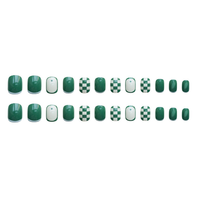 Set 24 móng tay giả sơn trơn họa tiết caro đẹp thời trang Jojo PD151 móng giả đẹp có keo dán với nhiều kiểu dáng độc đáo
