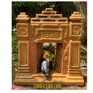 Tượng tiểu cảnh cổng làng quê Việt Nam gốm đất đỏ Bát Tràng