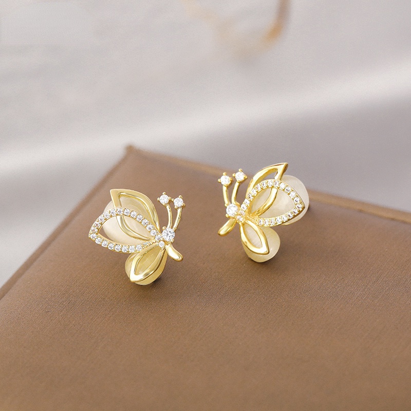 Bông Tai Mạ Bạc 925 Hình Bướm Mắt Mèo Thời Trang Hàn Quốc Cho Nữ