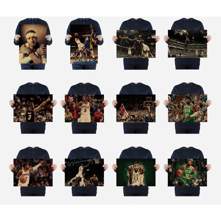 Poster Ngôi Sao Bóng Rổ NBA Lebron James Sticker Tranh Hình Áp Phích Decal Bóng Rổ Phong Cách Vintage Cổ Điển