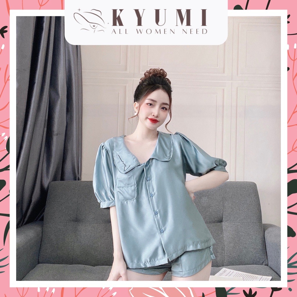 Đồ ngủ tiểu thư tay ngắn cổ thêu KYUMI OFFICIAL, chất liệu lụa satin cao cấp mềm mịn, freesize 40-60kg tùy chiều cao 038 | BigBuy360 - bigbuy360.vn