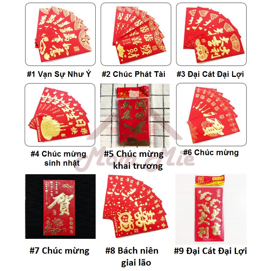 Lốc 6 Bao lì xì đỏ, phong bì đỏ chúc Tết, sinh nhật, đám cưới - J176