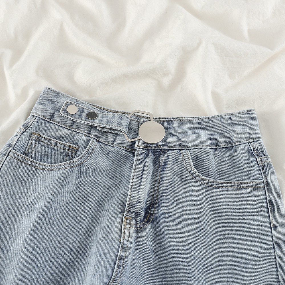 NUZIRO Quần short jeans  lưng cao ống rộng phong cách cổ điển cho nữ
