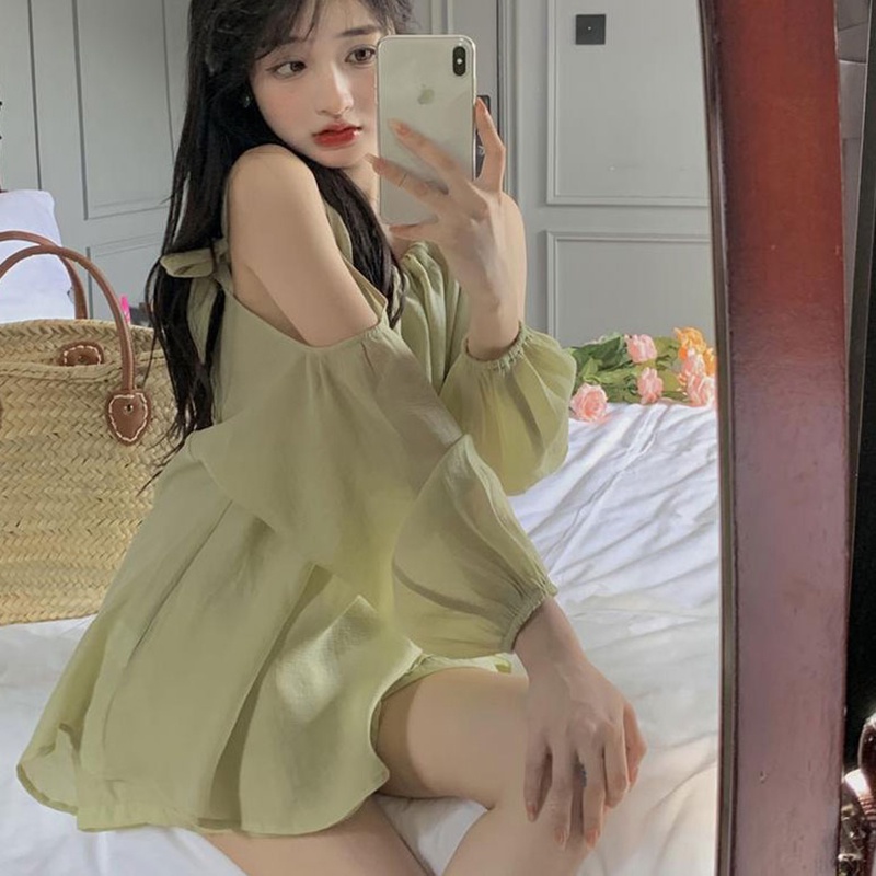 Áo IELGY cổ tròn tay dài hở vai phong cách Pháp thời trang cho nữ