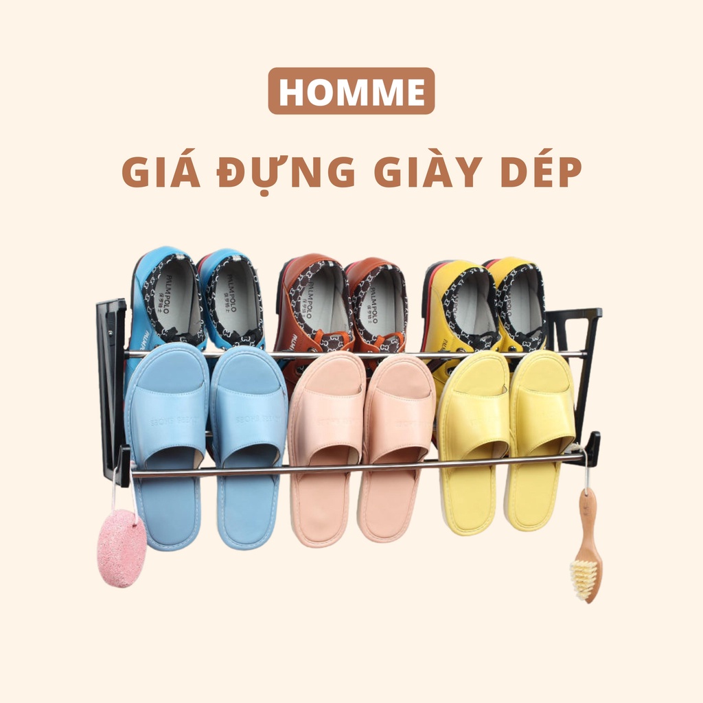 Giá để giày dán tường HOMME kệ để giày, dép phòng tắm, nhà cửa 2 ngăn inox