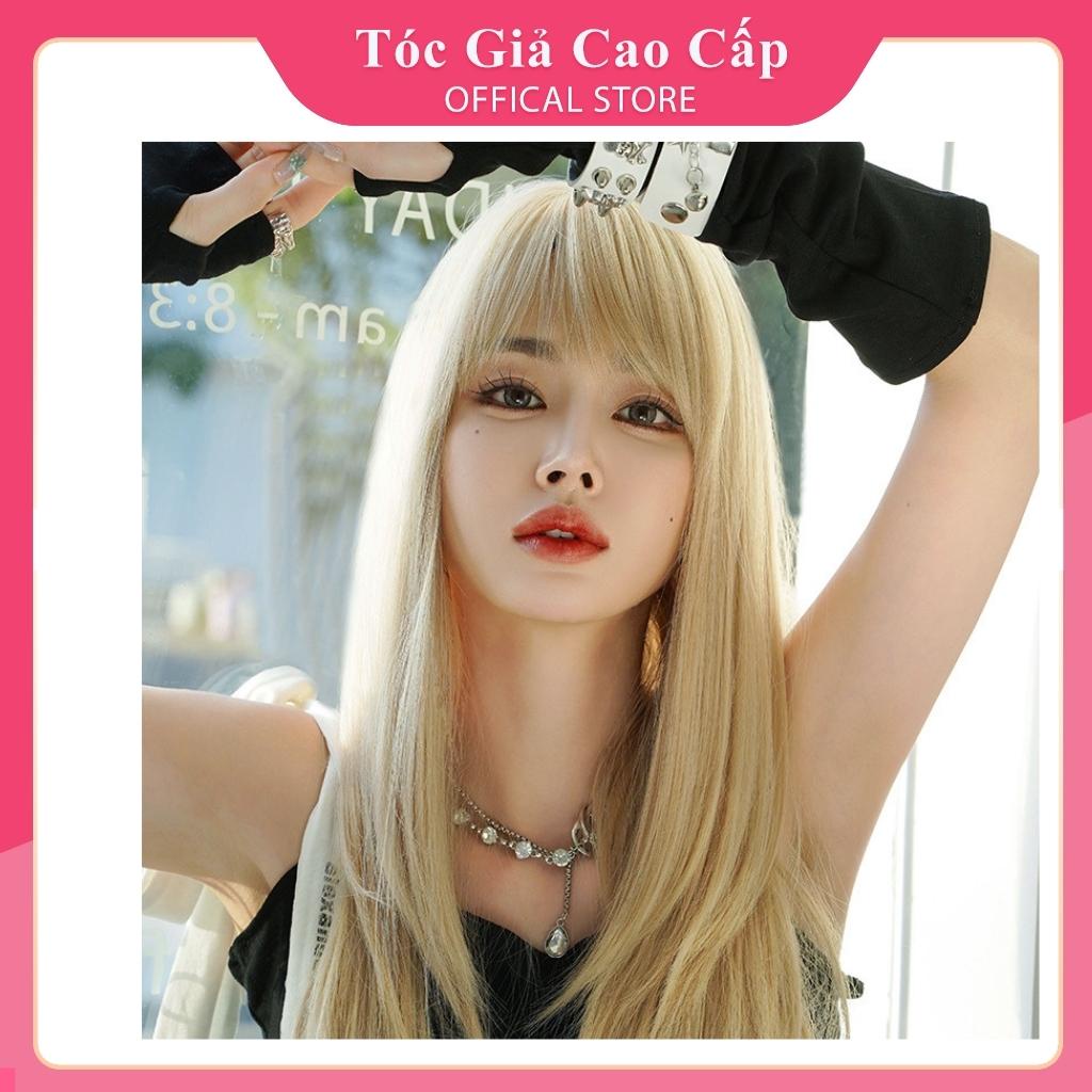 Tóc giả nữ nguyên đầu layer màu vàng tây, s1252, tặng lưới trùm