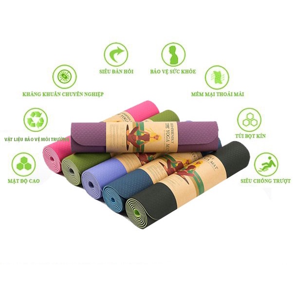 Thảm Yoga loại tốt, Thảm tập gym và yoga TPE 2 lớp đủ màu, thảm tập yoga tpe 2 lớp 6mm cao cấp, chất liệu an toàn