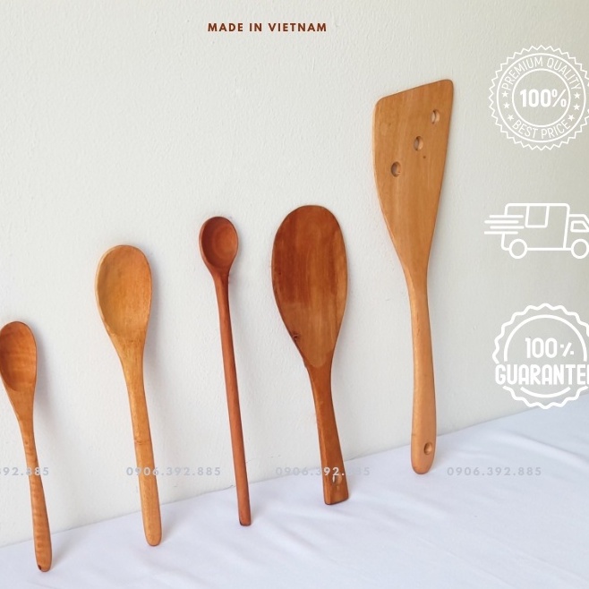 Muỗng Gỗ Nhật, Thìa Gỗ Ăn Cơm, Múc Cafe, Gia Vị Thức Ăn - Trang Trí Bằng Gỗ Cán Dài Phong Cách Tự Nhiên