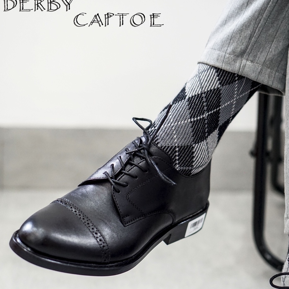 Giày da nam công sở đục lỗ sang trọng mũi tròn có 2 màu nâu và đen da bò thật