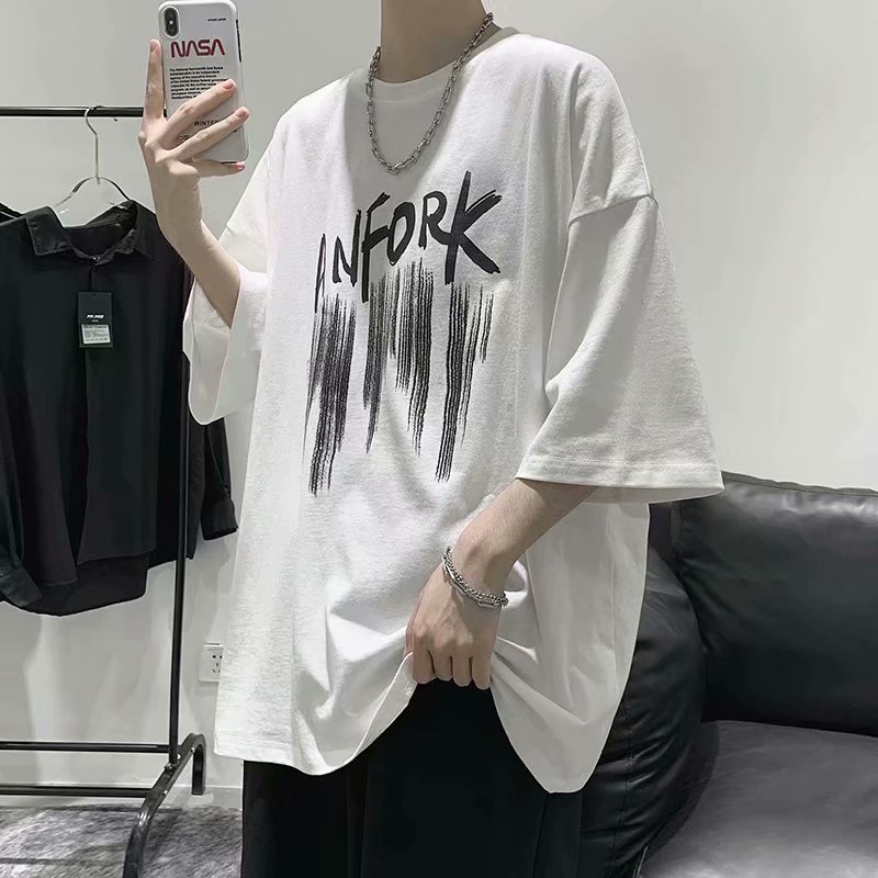 Summer men's short-sleeved t-shirt Hong Kong-style half-sleeved T-shirt loose trend couple tide brand Hong Kong-style tee