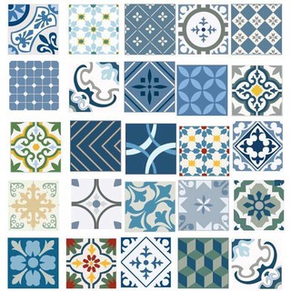 Sẵn sét 40 miếng Decal gạch bông xanh tươi mát kt 15x15cm