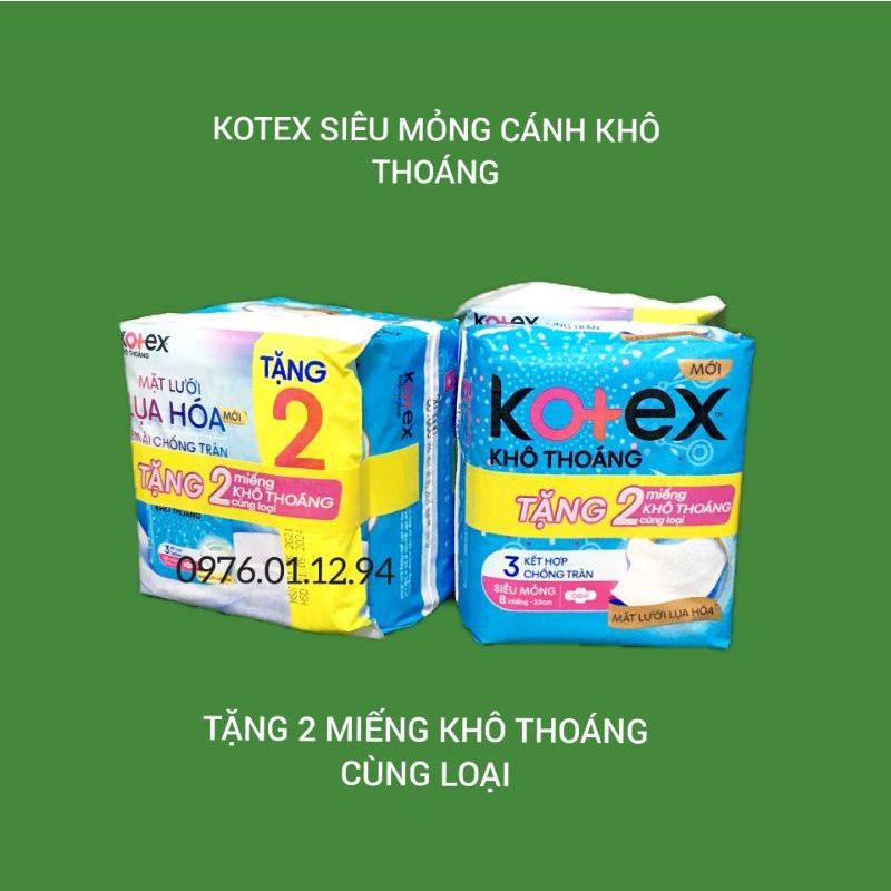 Băng Vệ Sinh kotex Siêu Mỏng Khô Thoáng.Tặng 2 Miếng Khô Thoáng Cùng Loại.