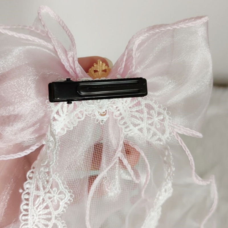 Kẹp Tóc Hình Nơ Bằng Ren Lưới Phối Mạng Che Mặt