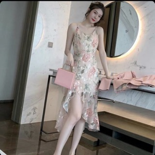 Đầm hồng hoạ tiết