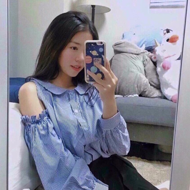 Áo sơ mi bẹt vai cực xinh