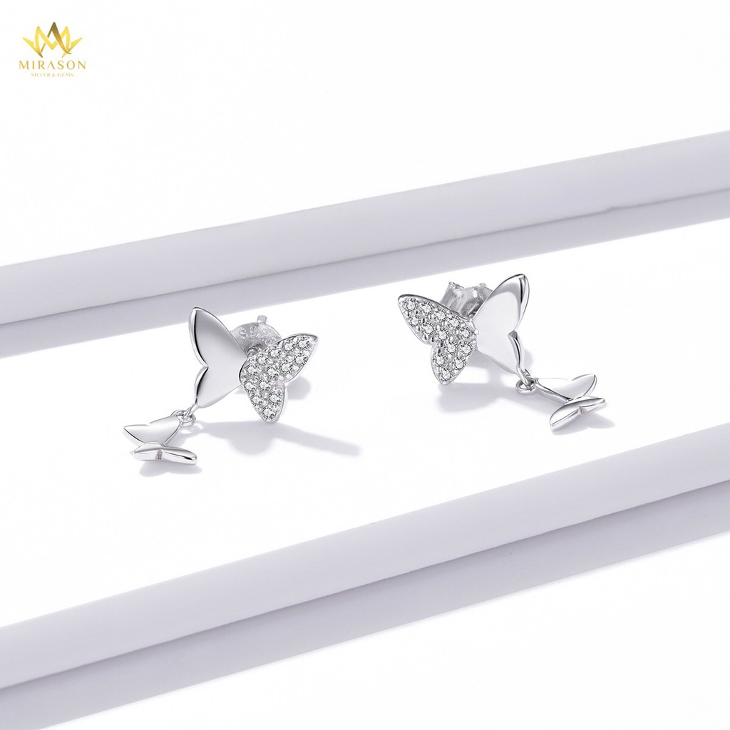 Khuyên Tai Bạc Nữ MIRASON Bướm Bay Nạm Đá Một Bên Sang Trọng MBT223 -  Bông Tai Nữ Bạc 925 Cao Cấp