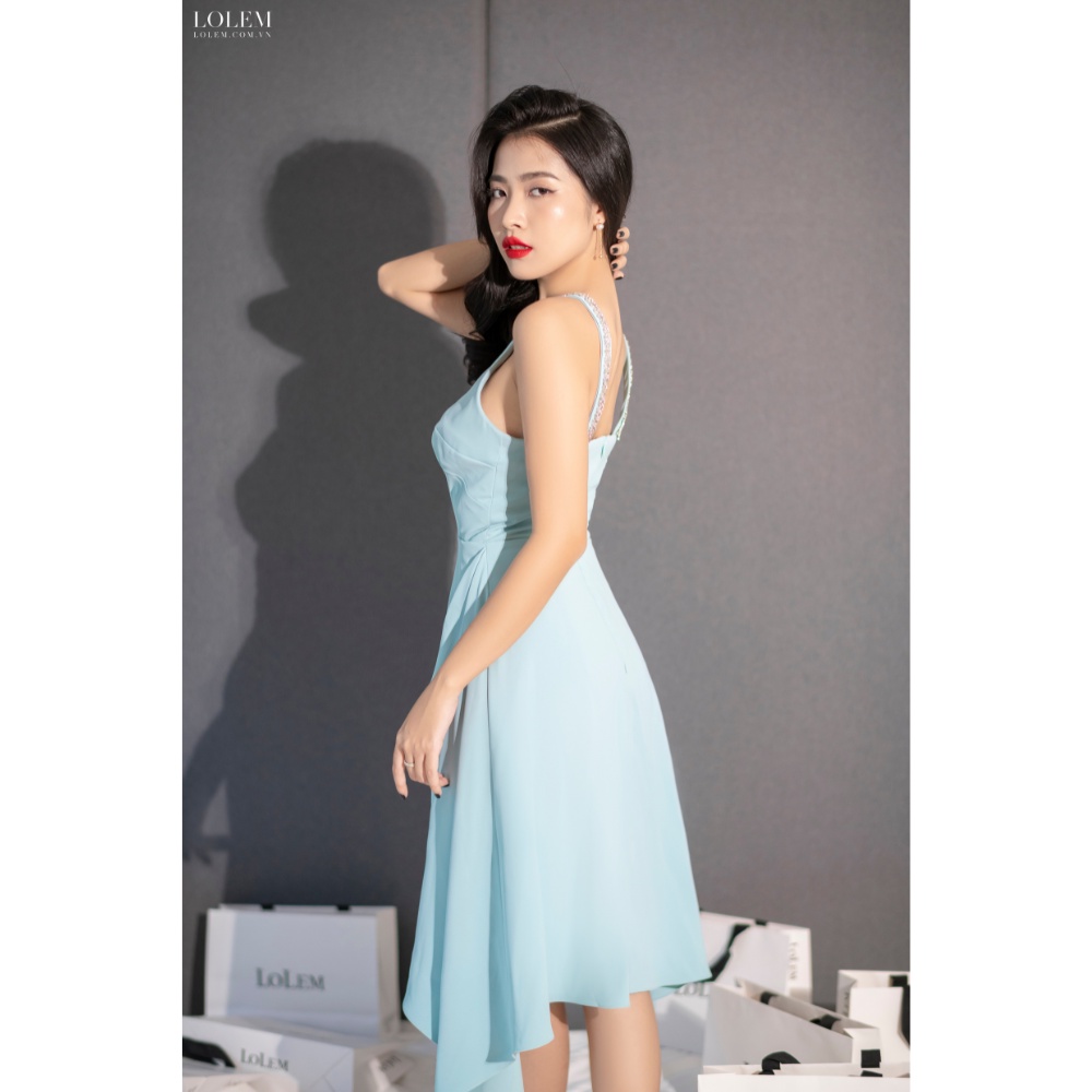 Đầm nữ đầm dự tiệc LOLEM DX323 thiết kế cổ yếm đính đá pha lê cao cấp