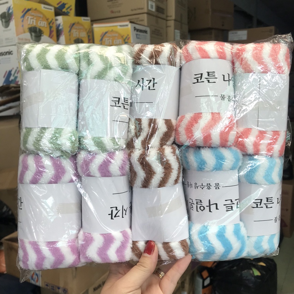 Combo 10 khăn lau mặt, khăn tắm Hàn Quốc Mềm mịn 30x50cm