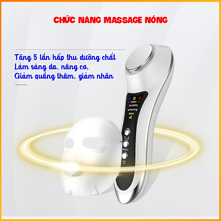 Máy massage mặt cầm tay mini - máy matxa mặt ion nóng lạnh- máy điện di tinh chất, nâng cơ mặt - MIAN MART