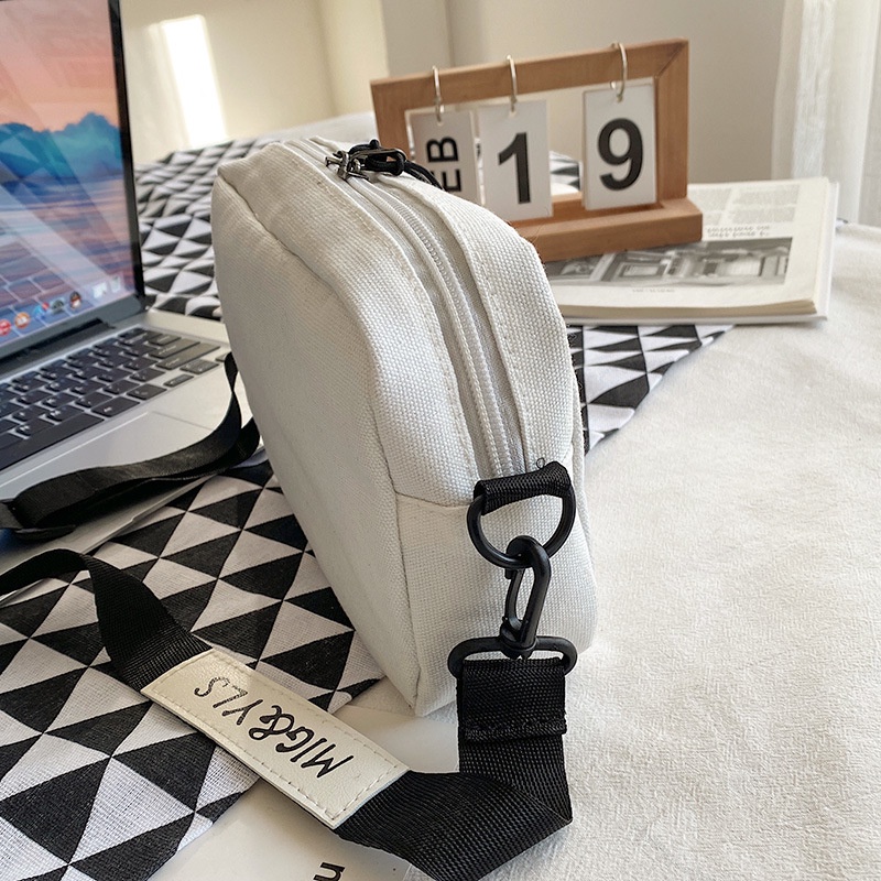 Túi Đeo Chéo Bằng Vải Canvas Dáng Vuông Nhỏ Phong Cách Hàn Quốc Mới Cho Nữ