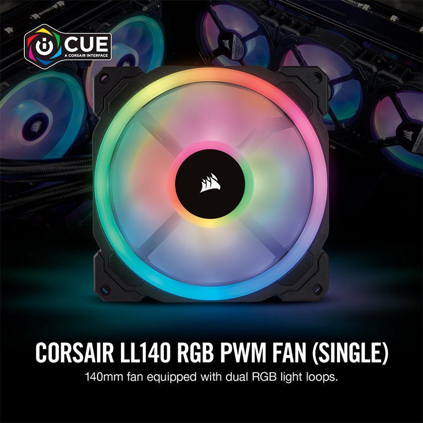 Quạt tản nhiệt case CORSAIR LL140 RGB kèm Lighting Node PRO /CO-9050074-WW (Bộ 2 quạt) - Hàng chính hãng