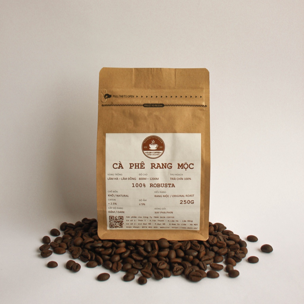 Cà Phê Rang Mộc 100% Robusta Nguyên Hạt 250g