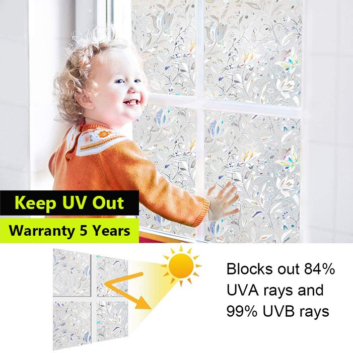 3D Window Film Sticker Rainbow Static Cling Window Sticker Removable Non-Adhesive Decorative Glass Film Sticker