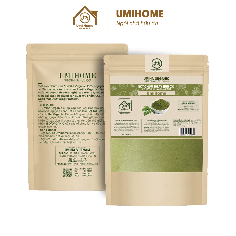 Bột đắp mặt nạ Chùm Ngây nguyên chất UMIHOME 40G ngăn ngừa mụn, mờ thâm nám dưỡng ẩm se khít chân lông