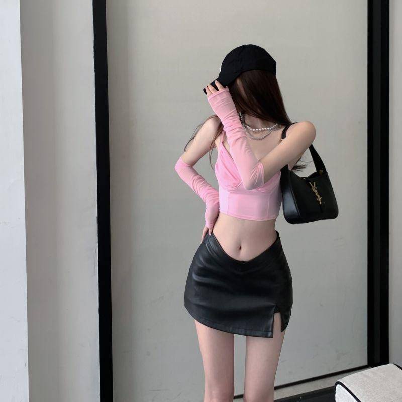 Chân Váy Da PU Chữ V Xẻ Tà Quyến Rũ Cho Nữ