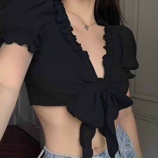 Áo Croptop Cột Nơ Viền Bèo