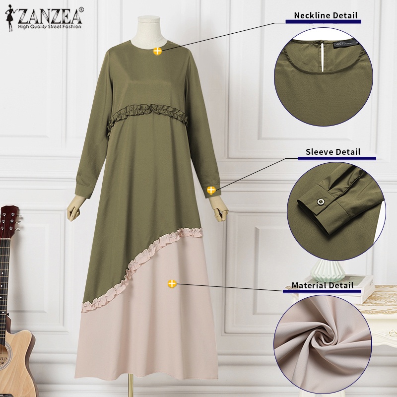 Đầm ZANZEA xòe xếp ly chữ A viền màu tương phản thời trang cho nữ