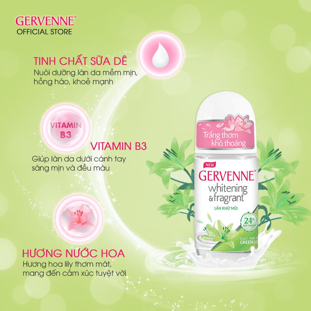 [Mã COSBDAG5 giảm 8% đơn 150k] Combo 2 Lăn khử mùi Trắng da Hương nước hoa Gervenne Green Lily 50ml/chai