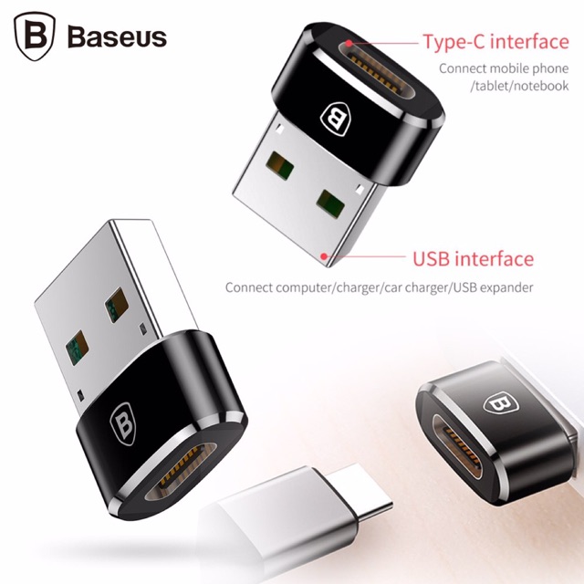 Đầu chuyển Baseus OTG USB sang Type C ( Adapter/Converter Type C Female to USB Male) cho sạc nhanh 18 20W