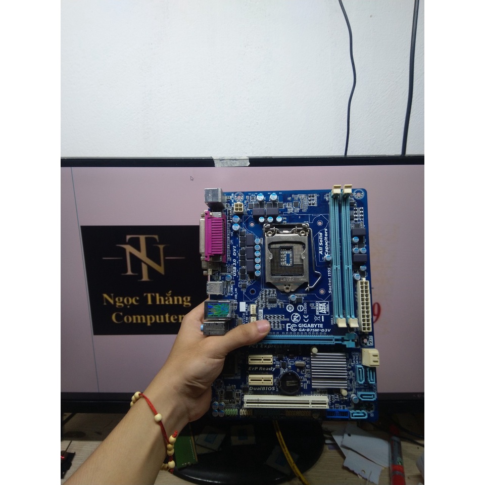 Main Giga B75 2khe RAM zin.Main chính hãng bóc máy văn phòng, quán net. Main socket 1155