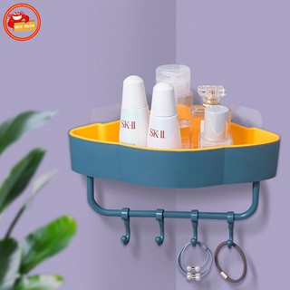 Kệ góc để đồ 2 lớp dán góc tường nhà tắm có móc treo (KG2L)