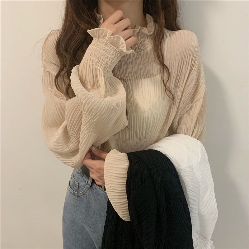 Áo Sơ Mi Chiffon Tay Dài Cổ Cao Thời Trang Dành Cho Nữ