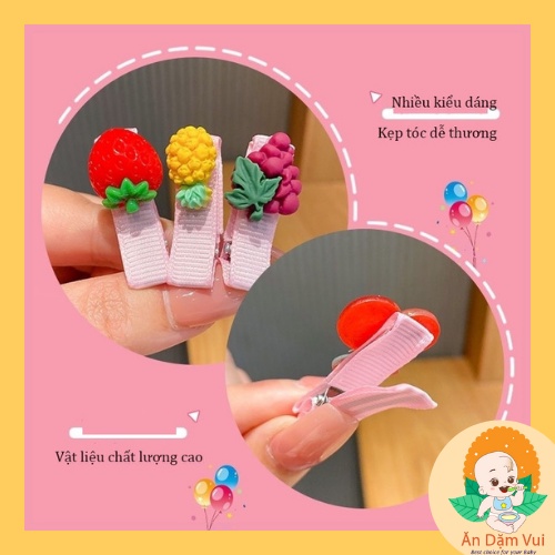 Set 10 kẹp tóc mái hàn quốc đẹp cho bé, kẹp tóc nơ cute hình hoa, trái cây, công chúa SAMI KIDS