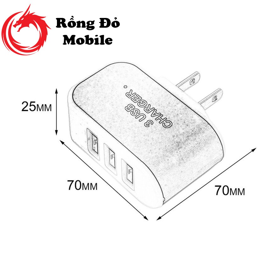 Củ cắm sạc 3 Cổng Usb dùng cho mọi loại điện thoại bảo hành lỗi 1 đổi 1 trong 3 tháng Rồng Đỏ Mobile